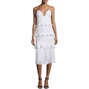 CUSHNIE ET OCHS‎ Sleeveless Tiered-Eyelet Bustier Dress White Eyelet Lace Size 2